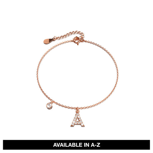 Solid 925 Sterling Silver Initial Crystal Personalised Alphabet Letter Bracelet Rose Gold Filled